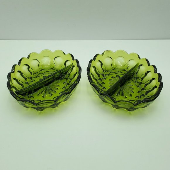 Anchor Hocking Fairfield Avocado Green Divided Relish Dish Oval Candy Nut Bowl - Picture 7 of 9